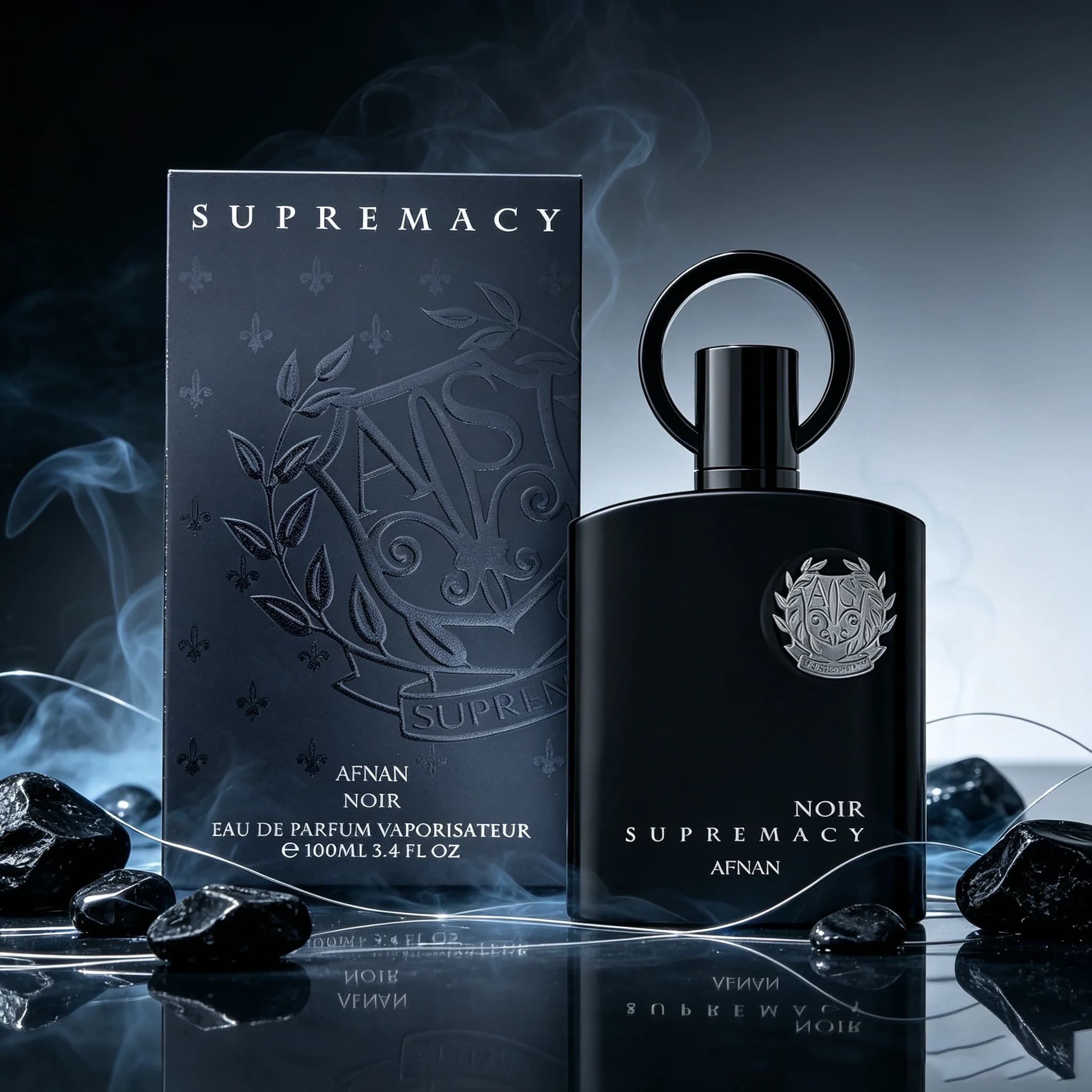 Afnan Supremacy Noir Eau de Parfum Spray for Men – Warm Woody Vanilla & Spicy Amber Scent, Khair Wood & Whipped Vanilla, Long-Lasting Luxury Fragrance, Perfect Gift, 3.4 fl oz / 100 ml