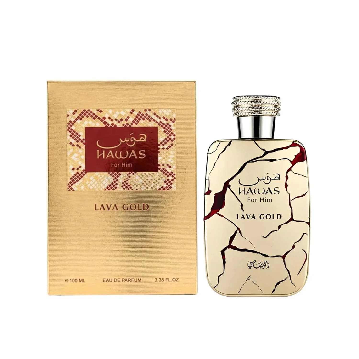 Rasasi Hawas Lava Gold Eau de Parfum Spray for Men – Warm Oriental Spicy & Amber Woody Scent, Long-Lasting Fragrance, Perfect Gift, 3.4 fl oz / 100 ml