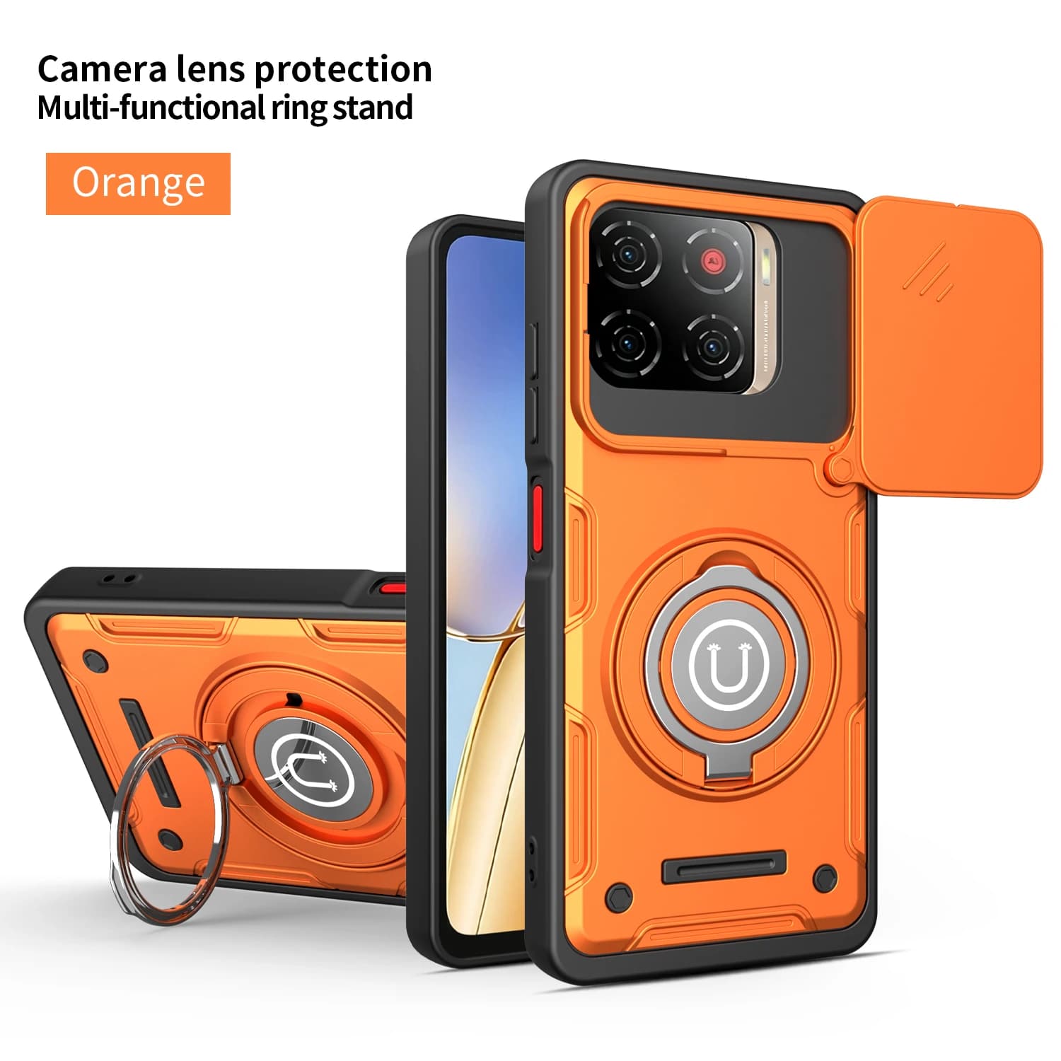 Magnetic Car Mount Compatible Armor Phone Case For ZTE Blade A56 360° Rotatable Ring Stand Slide Lens Anti Drop Protective Cover