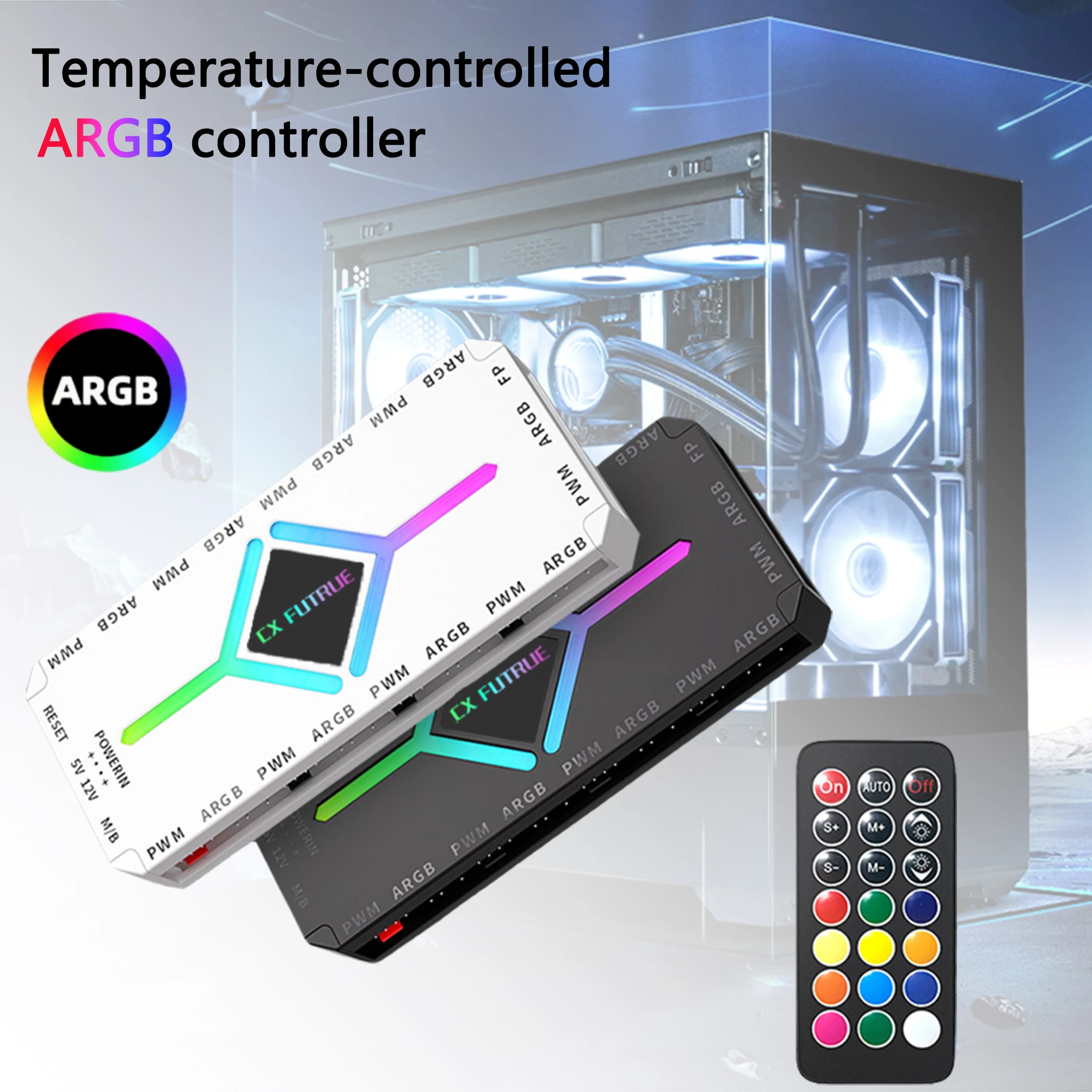 PC ARGB Case Fan Controller - Remote Control Version ARGB/PWM Dual-Purpose Hub Motherboard Synchronization SATA Power Supply
