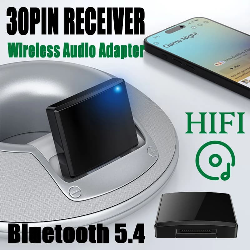 30Pin Bluetooth 5.4 5.1 Music Receiver A2DP/AVRCP Mini Wireless Audio Adapter For IPhone IPod 30 PIN Analog Speaker HIFI Stereo