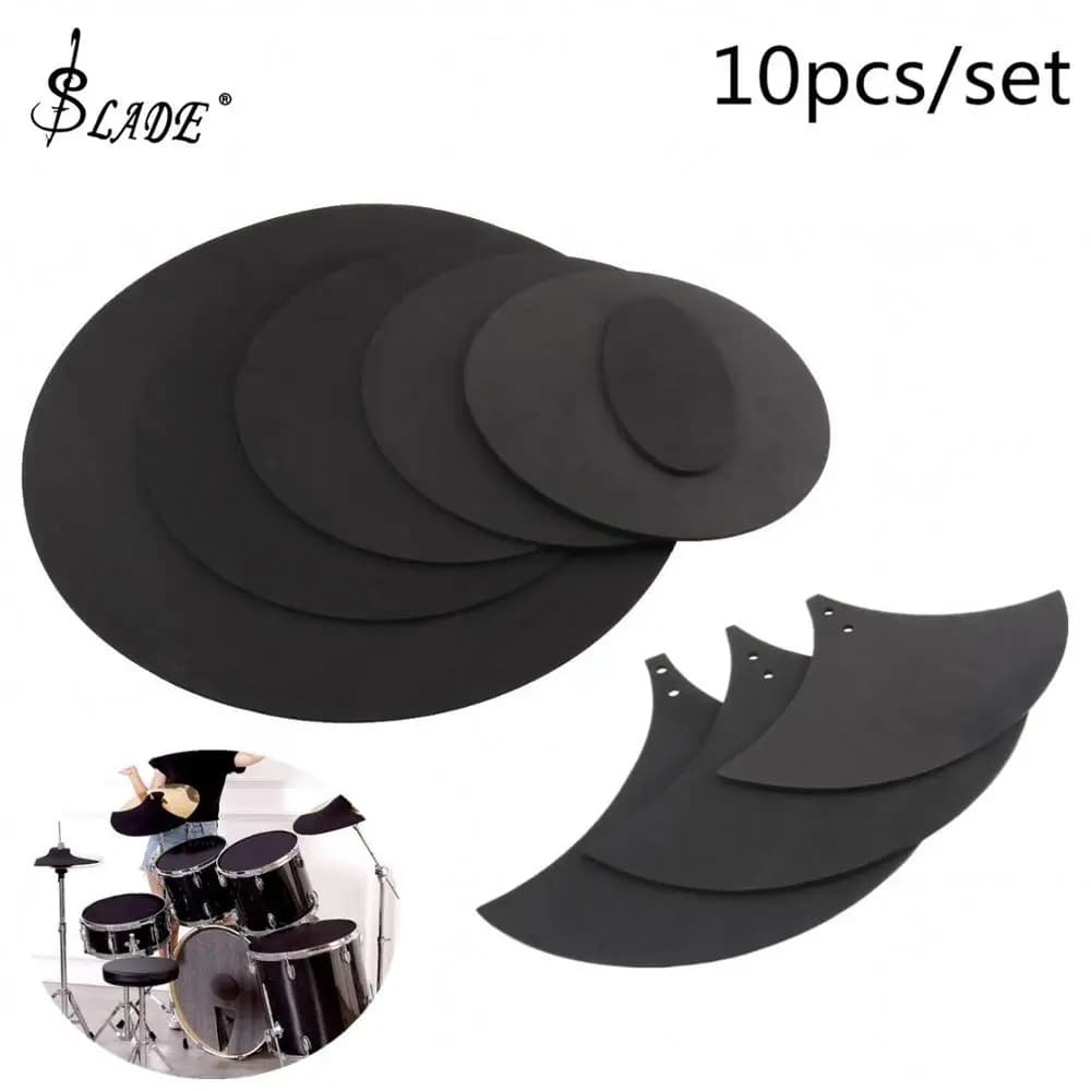 10pcs/set Black Rubber Foam Jazz Drum Mute 5 Drum & 3 Cymbal Sound Off Practice Pad Kit