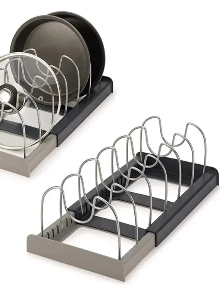 Stainless Steel Expandable Kitchen Cabinet Organizer for Pots Pans Cutting Board Cookware Storage Shelf Drying Rack