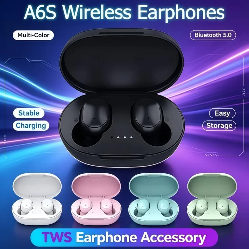 2026 Hot A6S TWS Bluetooth Headphone Wireless Earphone Stereo Headset sportEarbuds microphone with charging box