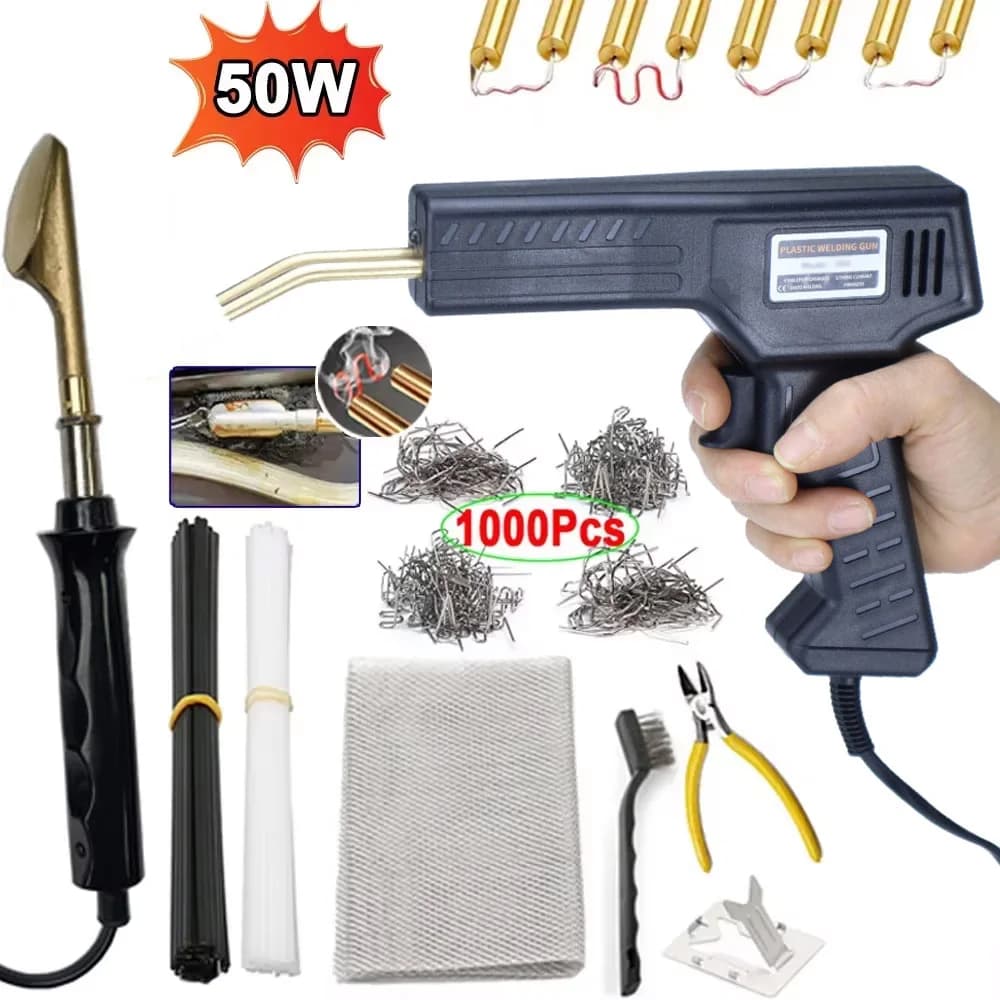 50W Hot Stapler Plastic Welding Machine Plastic Bumper Soldering Iron 2 in 1 Garage Tools Car Bumpers Repair Kit PVC Welder Gun