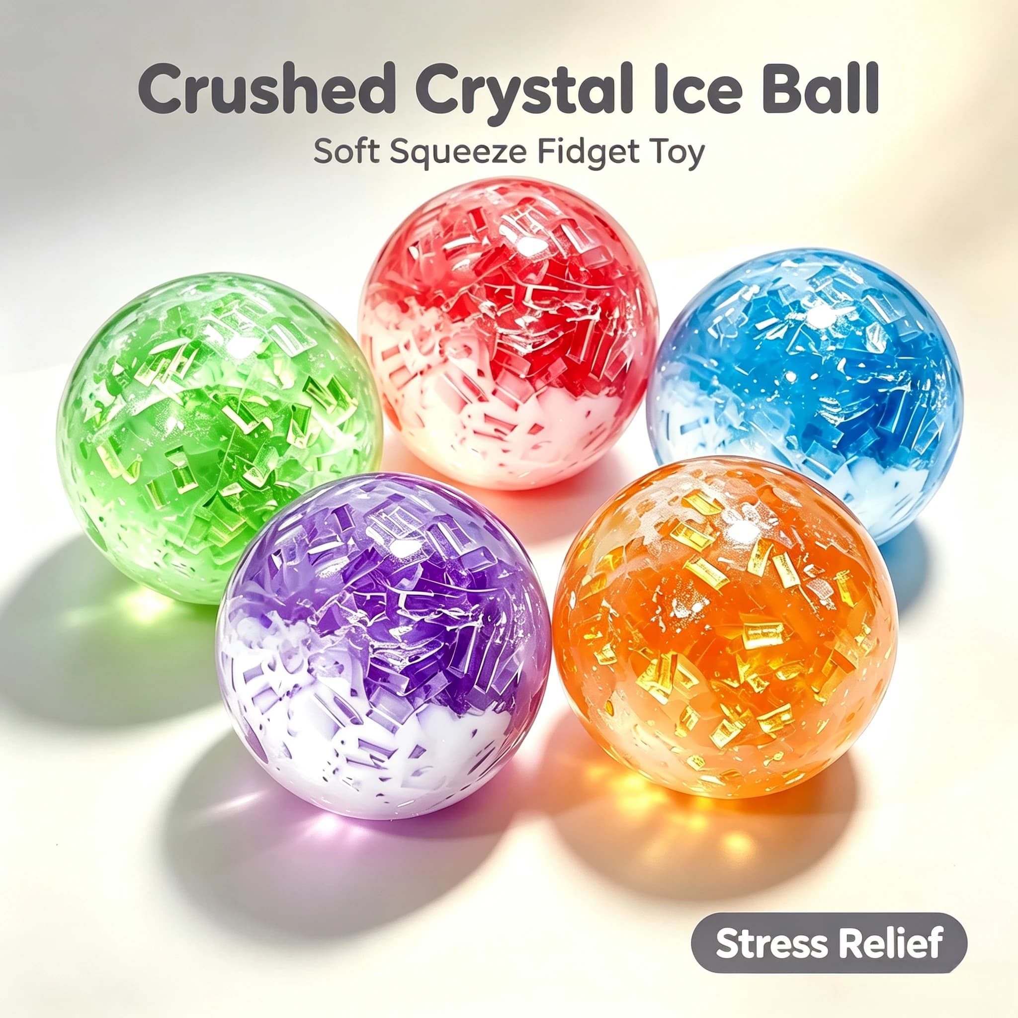 Crushed Crystal Ice Squeeze Ball Soft TPR Shapeable Fidget Sensory Toy Stress Relief Anti-Anxiety Toy for Kids Adults Gift