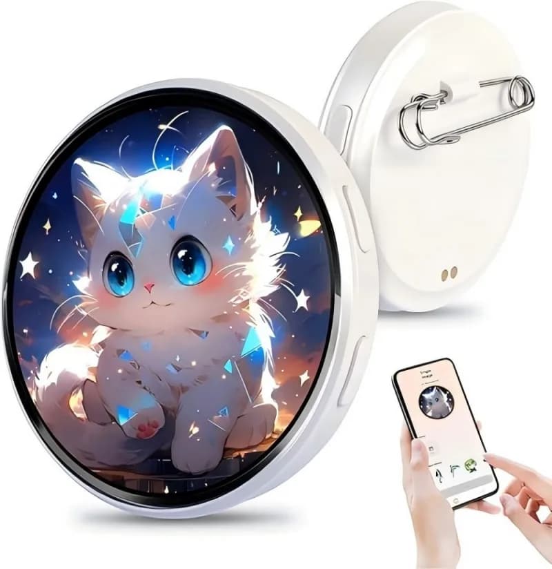 E87 Cyberpunk Anime LED Badge HD Display Digital Photo Frame Electronic Badge DIY Cartoon Merch Gift Cartoon Cosplay Accessories