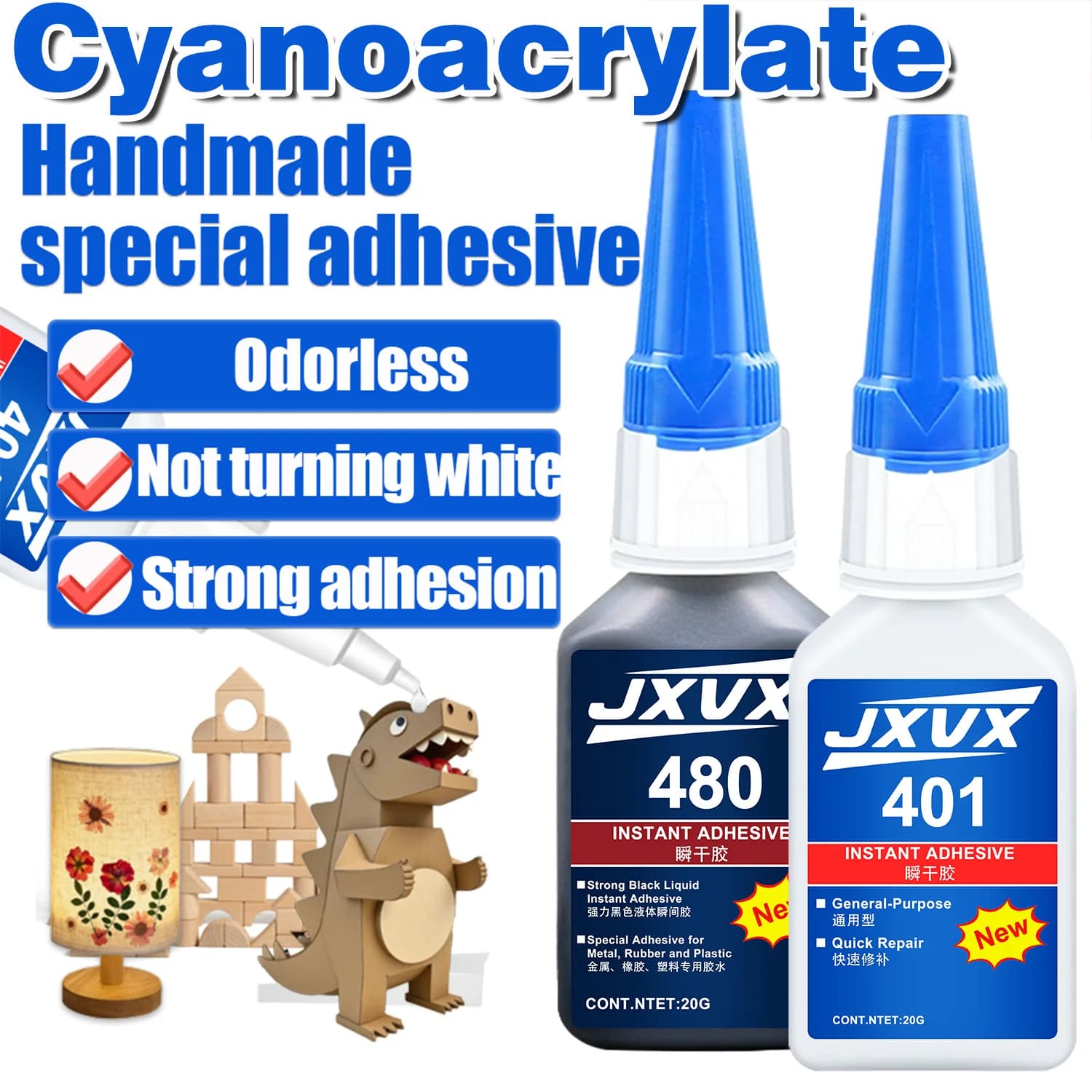 0.7oz 401/480 All-Purpose Medium Super Glue Pro Kit– Strong, Fast, CA Glue (Cyanoacrylate Adhesive) – with Anti-Clog Cap, Precision Tips & Extra Nozzles for WHandmade, Quick Fixes & Hobby Models.