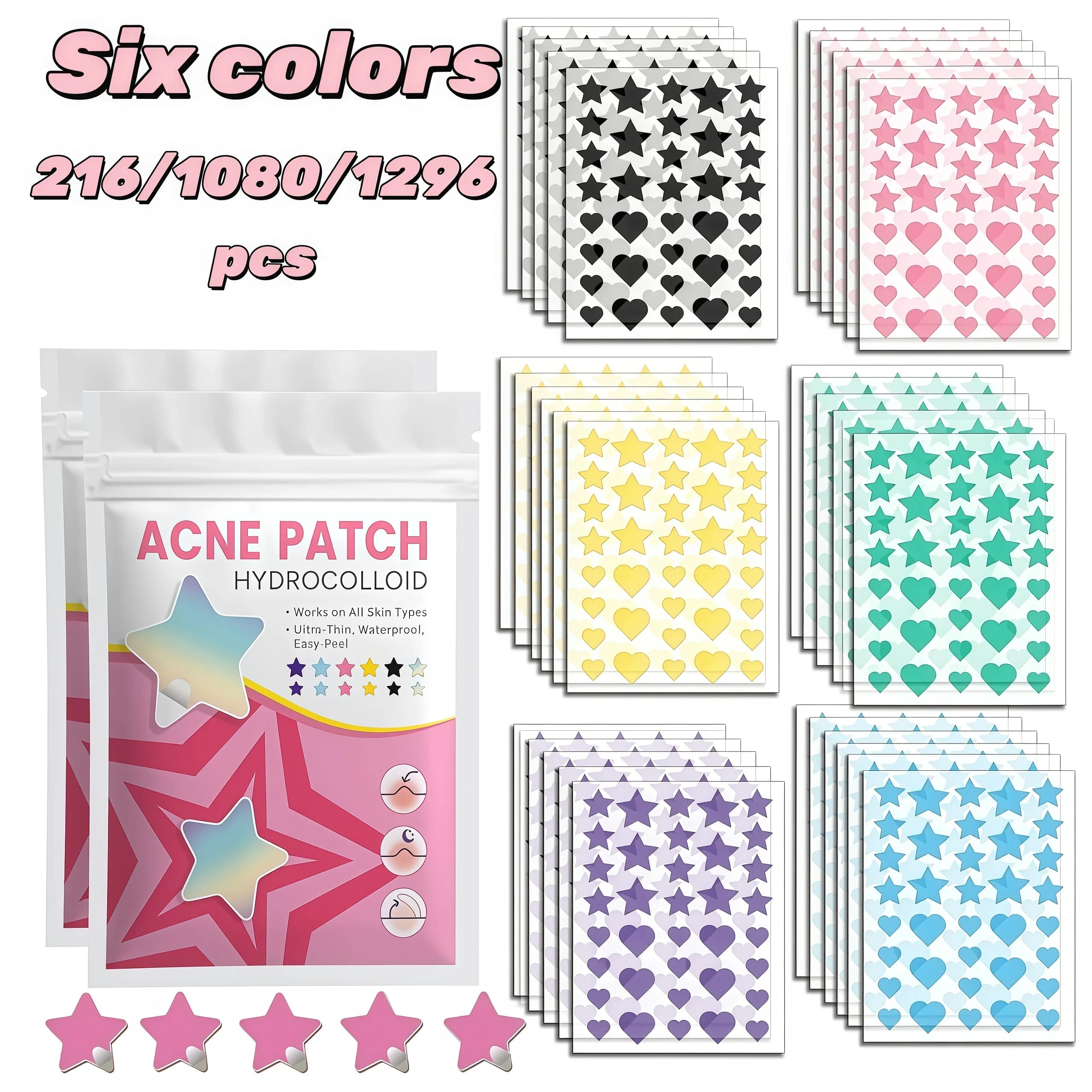 216/1080/1296pcs Hydrocolloid Pimple Patches Invisible Acne Dots Waterproof Spot Cover Facial Skin Care Treatment