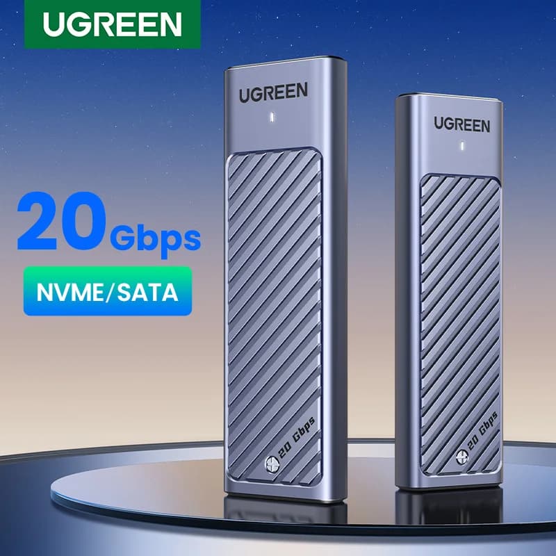 UGREEN M.2 NVMe/SATA SSD Enclosure 20Gbps USB-C 3.2 Gen2 External Enclosure Supports M and B&M Keys 2280 SSD Aluminum Shell