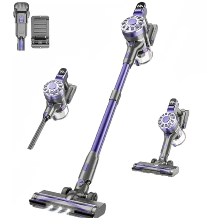 Cordless Vacuum Cleaner for hardwood floor, carpet, pet hair, stairs, car; lightweight stick vacuum with rechargeable battery,