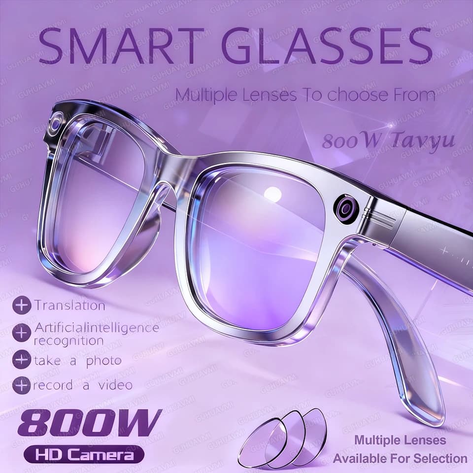 800W With Camera Smart Glasses Woman Video Recording AI Photo Recognition Eyewear Earphone Call Translation Voice Sunglasses Men
