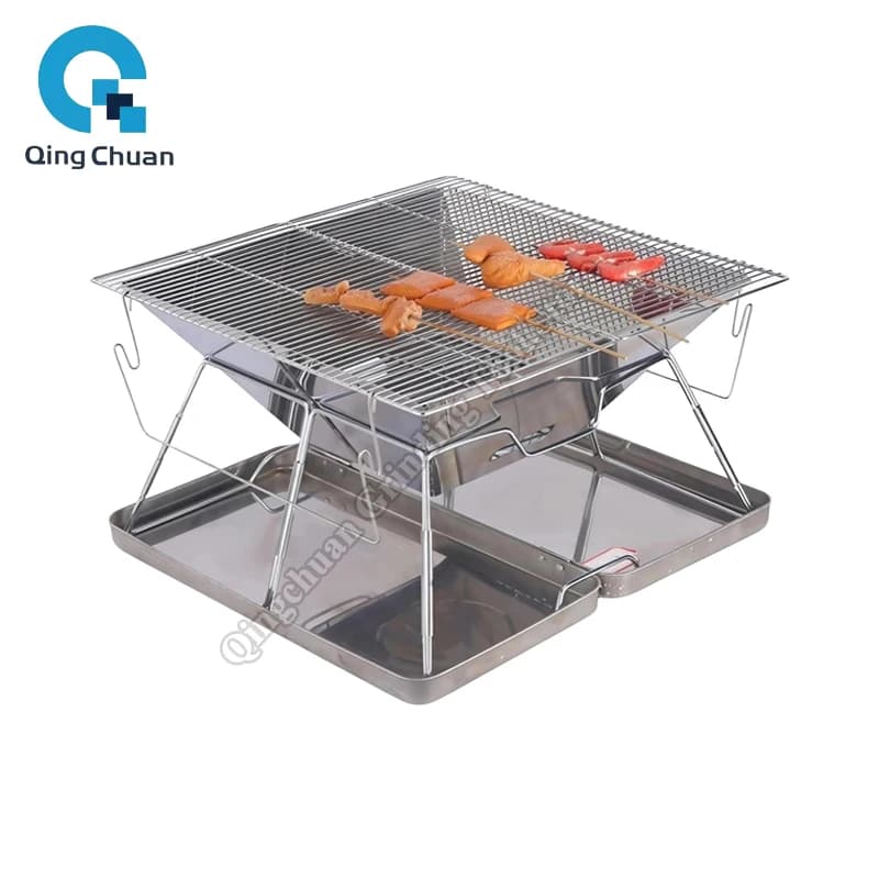 Camping Grill Charcoal Stove Folding Stainless Steel Fire Pit Grill Backpacking for Outdoor Cooking Hiking Camping Picnics Stove