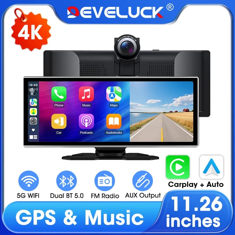 11.26 inch 4K Dash Cam Wireless Carplay Android Auto Fashionable Silver Border Car DVR GPS Navigation Video Recorder Dashboard