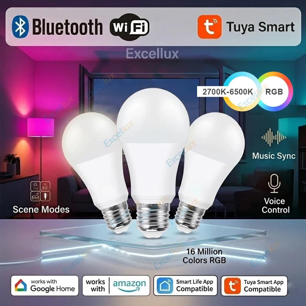 Tuya Smart LED Light Bulb E27 15W WiFi /Bluetooth RGBCW Lamp Dimmable Smart Life App Remote Control Voice Via Alexa Google Home