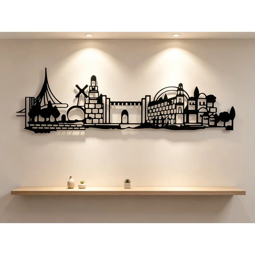 CIFBUY Metal Wall Art Jerusalem Skyline Decor, Vintage Old City Silhouette Wall Decor with Star of David, Rustic Iron Artwork