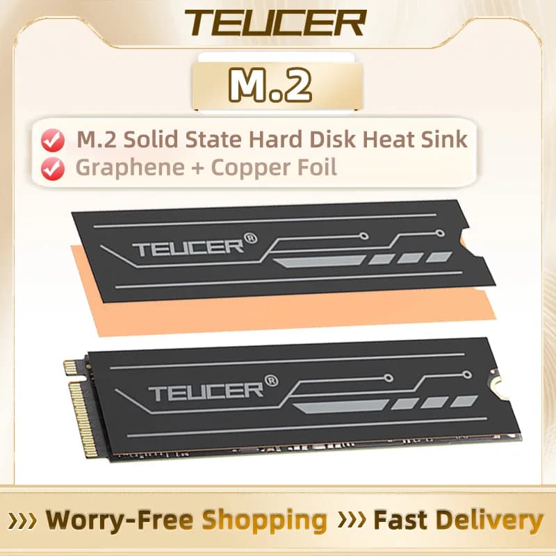 TEUCER Graphene Copper Foil M.2 SSD Heatsink, Dual-Layer Cooling Design for NVMe NGFF 2280, Thermal Radiator for Laptop/PS5