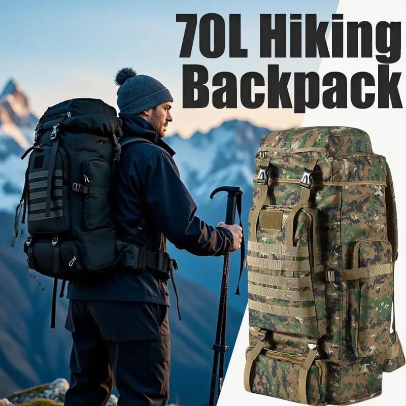 70L Professional Hiking Backpack Large Capacity Ergonomic Load-Bearing Mountaineering Rucksack Waterproof Outdoor Camping Bag for Trekking Expedition Technical Terrain Heavy Duty Travel Pack