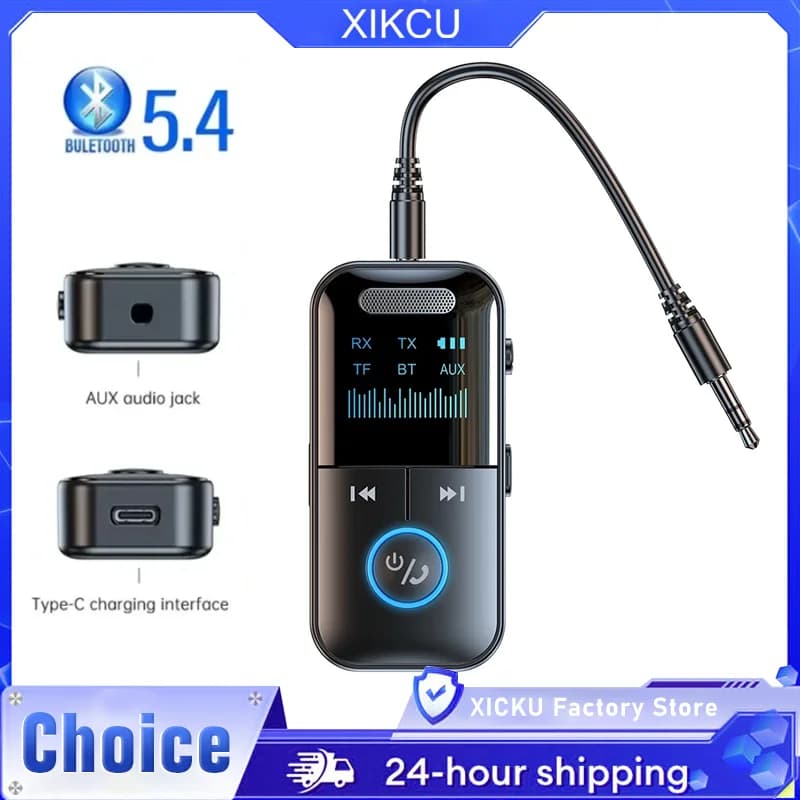 Bluetooth 5.4 Aux Adapter Audio Receiver Transmitter 3.5mm Jack LED Display for Car/Home Stereo/Wired Headphones/Speaker/TV