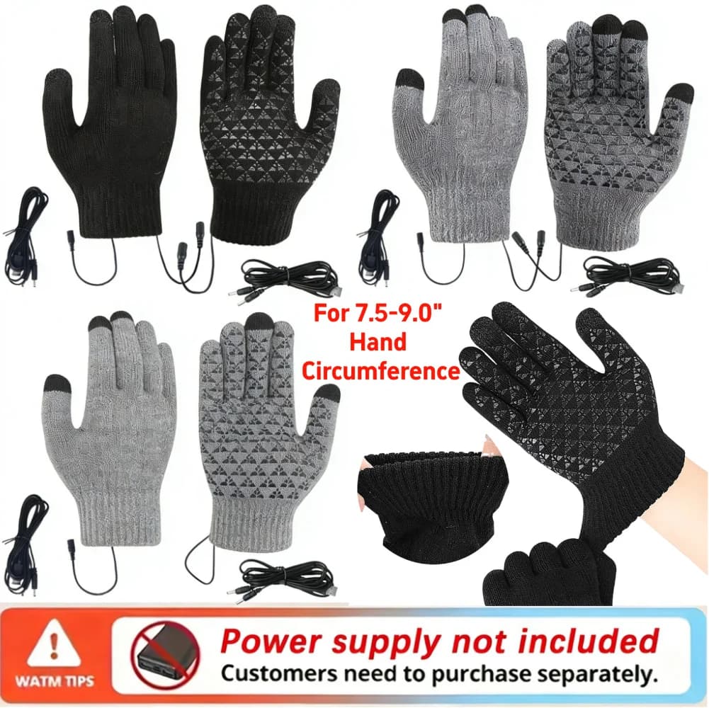 5-1Pairs USB Heated Knitted Gloves Touch Screen Gloves Non-Slip Thermal Knitting Mitts Winter Cycling Gloves for Autumn Winter