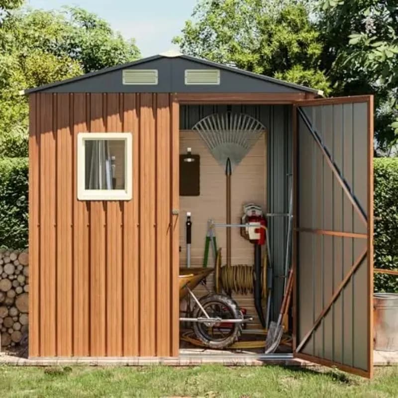 Outdoor Storage Shed 6x4 Ft, Lockable Metal Garden Shed with Window, Tool Shed Tiny House Vertical Outside Storage