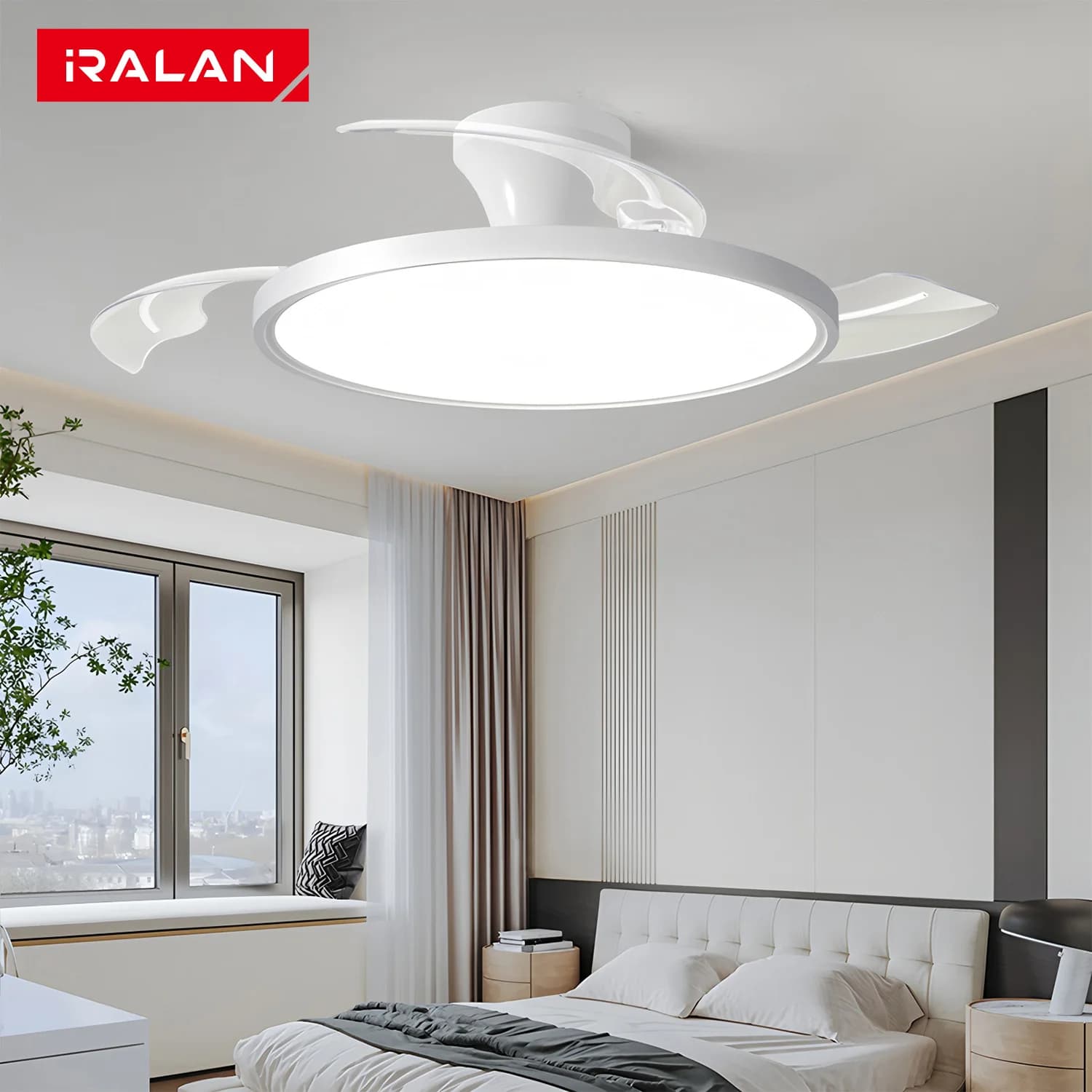 IRALAN Modern Invisible Ceiling Fan with LED Light DC motor Large Air Volume Remote Control for Bedroom Dining room