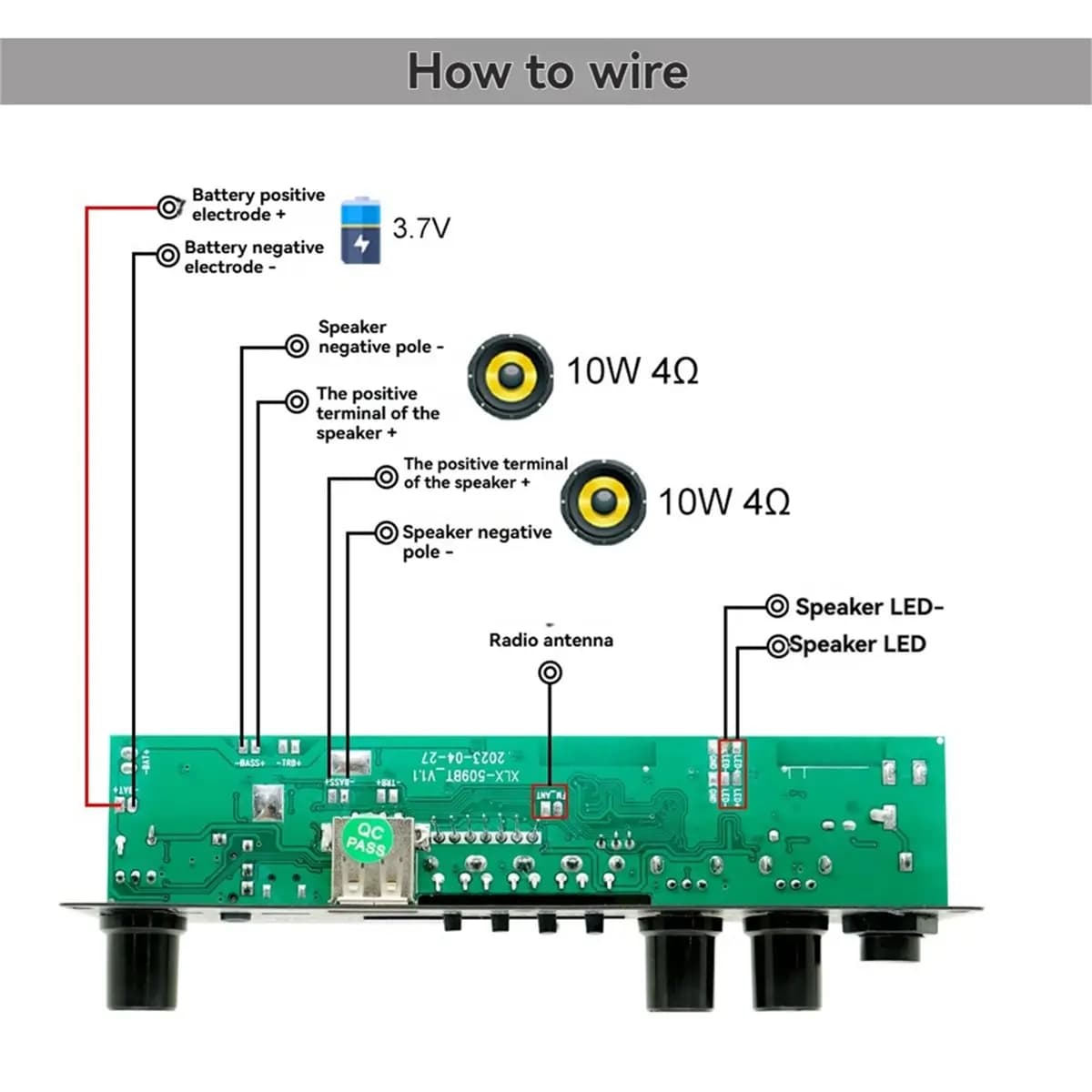 update. 2X10W 3.7V Amplifier Board Square Dance 20W Speaker Recording Amplifier Support Bluetooth AUX U-Disk Home Theater DIY