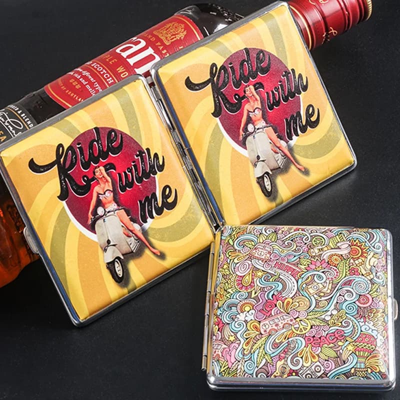 20 Sticks Metal Cigarette Case For Women Pocket Creative Container Elastic Band Cigar Storage Box Gift