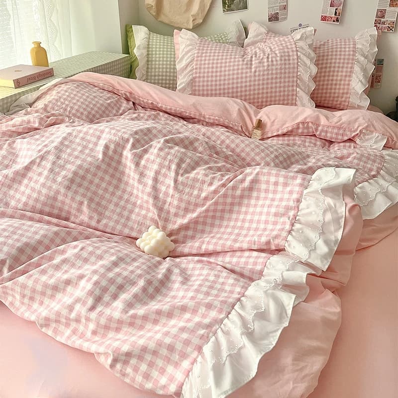 3 Piece Sheet Set  pink plaid duvet cover Set ， comfortable Bedding Set Bedspread for All Season