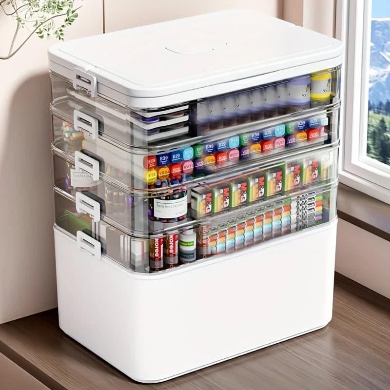 Multifunctional Multi-Layer Storage Box with Handle, Large/Extra-Large Size - for Stationery Storage, Sewing Supplies Storage, Office Supplies, Durable Waterproof Medicine Box/Medicine Case, Storage Box with Separate Small Medicine Boxes, Suitable for Home Bedroom Storage and Organization, Travel Storage, Can Be Placed under the Bed, Portable for School Dormitory Use and Easy to Find