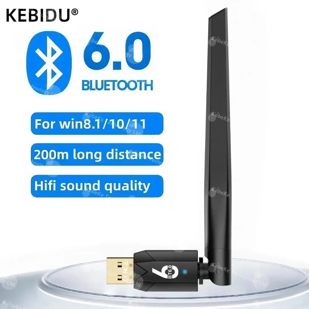 200M Bluetooth 6.0 Adapter USB Bluetooth Dongle Driver Free for Windows 11/10/8.1 Mouse Keyboard Audio Receiver Transmitter