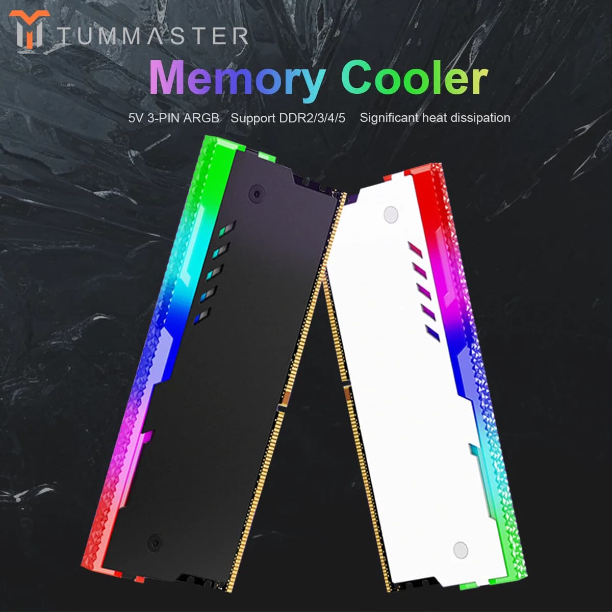 TUMMASTER PC ARGB RAM Memory Heatsink Cooler with Thermal Conductive Pad for Desktop Computer Memory DDR2/DDR3/DDR4/DDR5