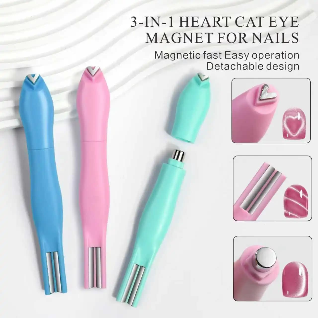 3 in 1 Cat Eye Nail Magnetic Stick Love Heart Snake Pattern French Cat Eye Nail Magnet UV Gel Polish Effect Manicure Design Tool