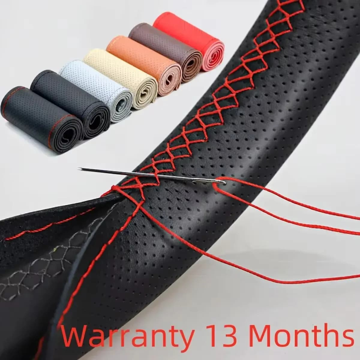 Universal Leather car steering wheel stitched on cover to fit 38cm 14 "DIY sewn breathable and non-slip black