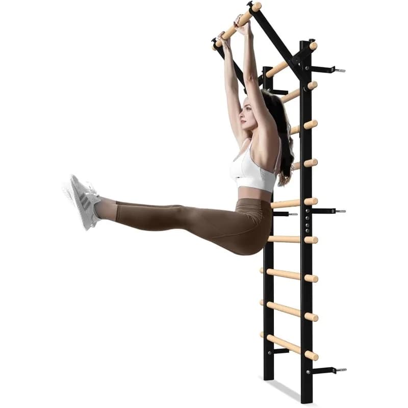 Wooden Stall Bar with Pull-Up & Dip Attachments, Core Stretching Exercise Gym Equipment for Home Fitness, 9 Rods, Customized