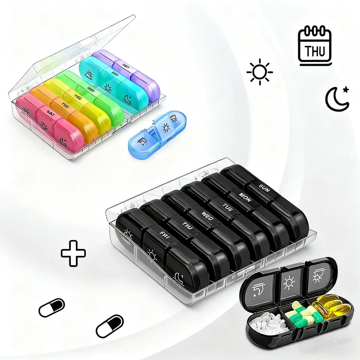 Pill Box 7 days Organizer 21 grids 3 Times One Day Portable Travel with Large Compartments for Vitamins Medicine Fish Oils