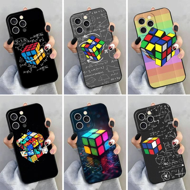 Soft Silicone Phone Case for iPhone 15 16 17 Pro Max Rubik Cube Formula Spoofs Math Shell 17E 16E 14 Plus 13 Mini 12 11 Air 7 SE