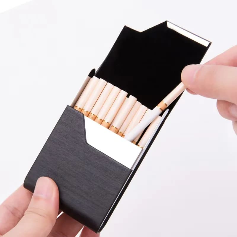 7 Slot Stainless Steel Cigarette Case with Leather Wrap I Card Holder & Moisture-Proof I Shockproof Metal Box for King Size