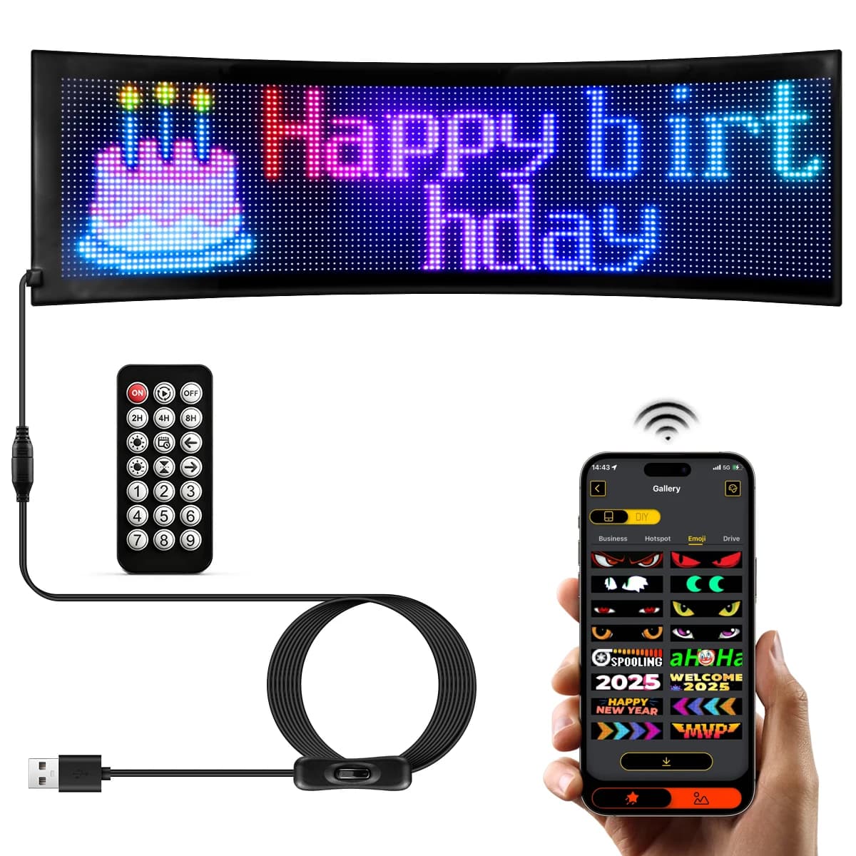 LED Car Sign Flexible LED Matrix Panel 5V USB LED Light Signs for Car Bluetooth Smart APP RGB Scrolling Display Message Board