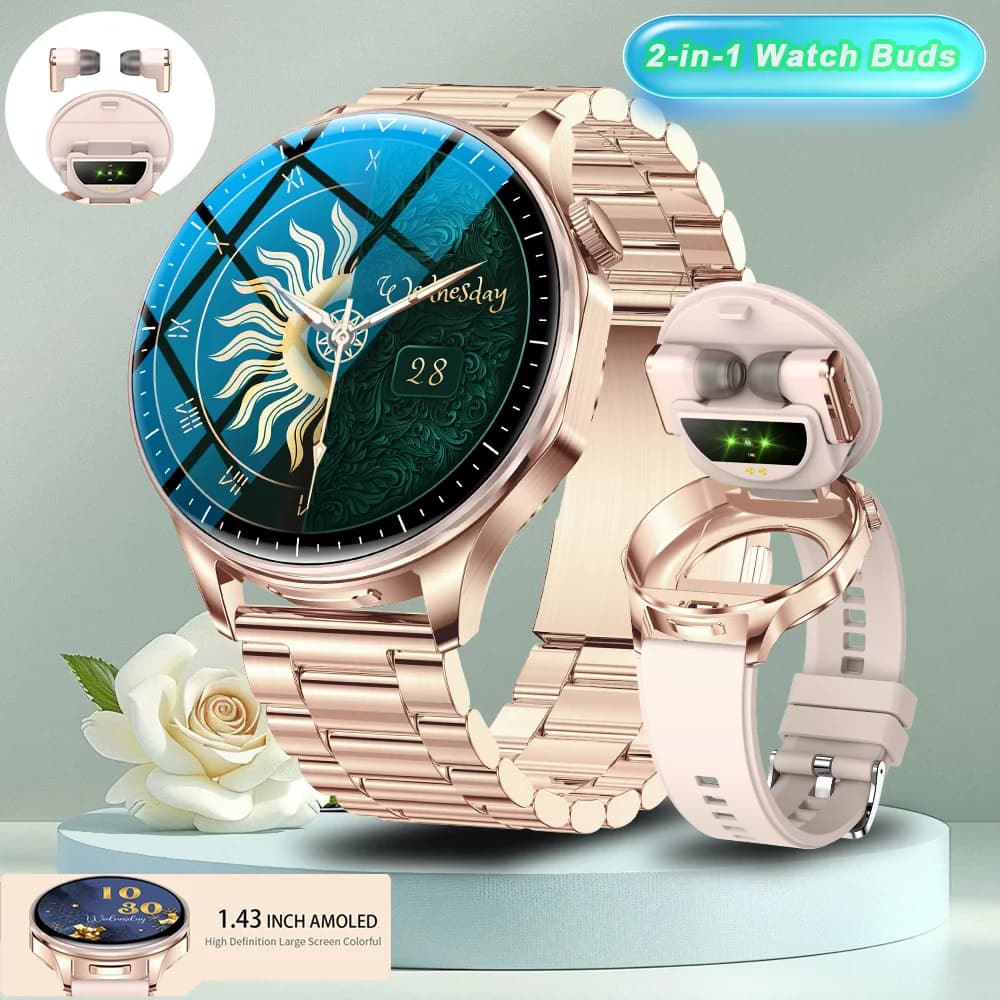2026 New 2-In-1 TWS Headset Smart Watch 1.43' Women Men Sport Fitness Motion Tracker Watches Earphone Music Smartwatch