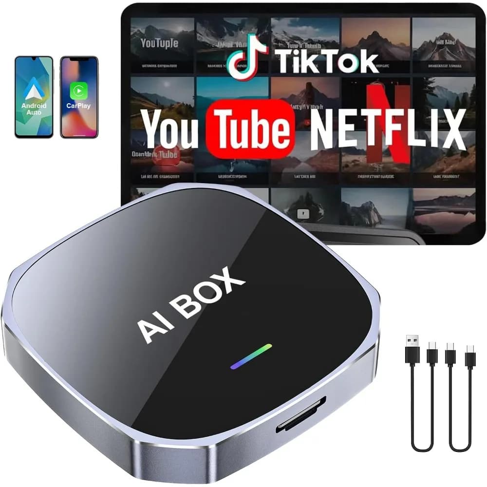 Wireless CarPlay & Android Auto Adapter, Stream Netflix/YouTube, Plug & Play, Car Play Dongle for Wired CarPlay/Auto Cars