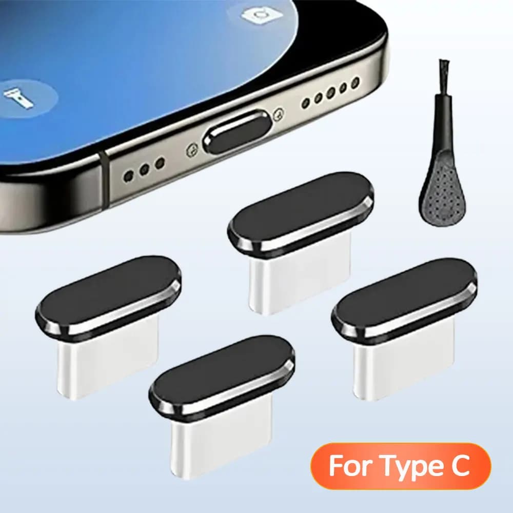 4Pcs USB C Dust Plug With Cleaning Brush Anti Dust USB-C Plug Cover Charging Port Cover Caps For iPhone15 16 Samsung Smart Phone
