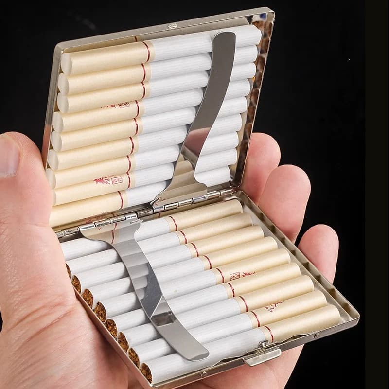 Portable Metal Cigarette Case Stainless Steel Embossed Tobacco Storage Box Pocket Holder Smoking Accessory for Travel Daily Use