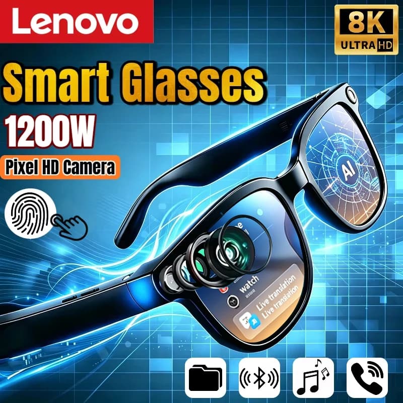 Lenovo AI Smart Glasses 8K Remote Control Touch Photo Camera Recording Voice Assistant Translator Wireless Bluetooth Sunglasses