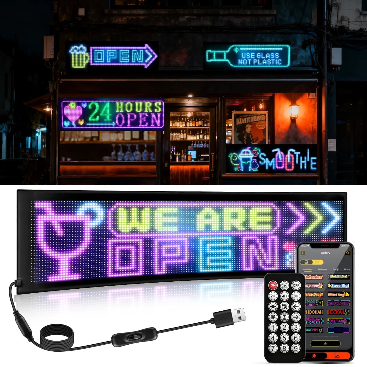 Smart APP Control LED Pixel Matrix Panel Light, Flexible,DIY Text Animation,16x96 32x128 LEDs, USB Powered, Car Decor Ad Display