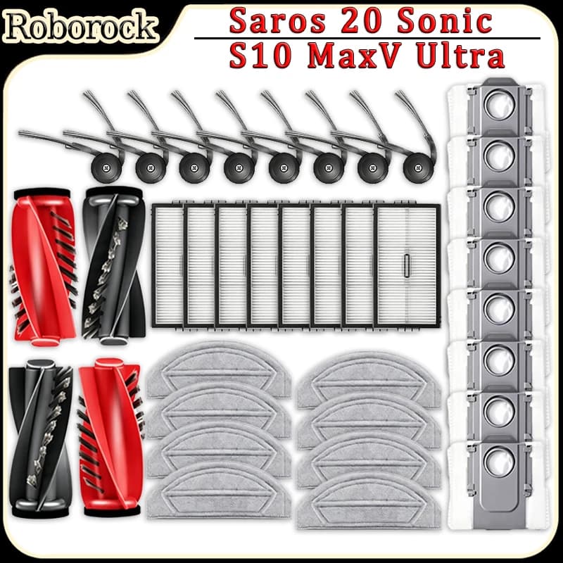 For Roborock Saro 20 Sonic/S10 MaxV Ultra Robot Vacuum Accessories:Main Side Brush,Filter,Mop Pads,Dust Bags Replacement Parts