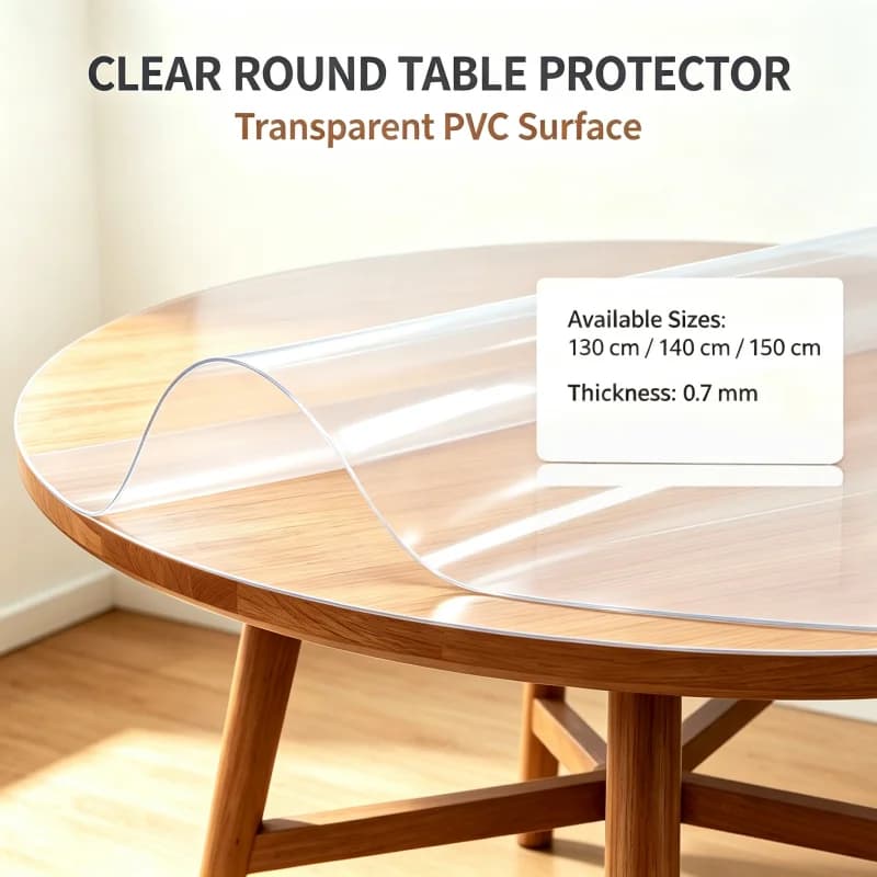 1pc Clear Round Table Mat 130 140 150cm 0.7mm Thick Waterproof Plastic Tablecloth Protector PVC Transparent Desk Cover Pad