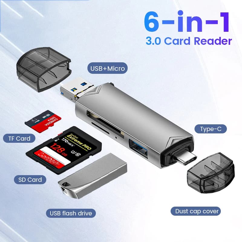 6 in 1 Card Reader USB3.0 to Type C Micro USB Universal OTG Adapter Multifunctional Adapter SD TF High-Speed Transmission