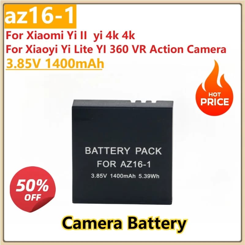 New Az16-1 3.85V 1400mAh Replacement Camera Battery for Xiaomi Yi II 4k for Xiaoyi Yi Lite YI 360 VR Action Camera