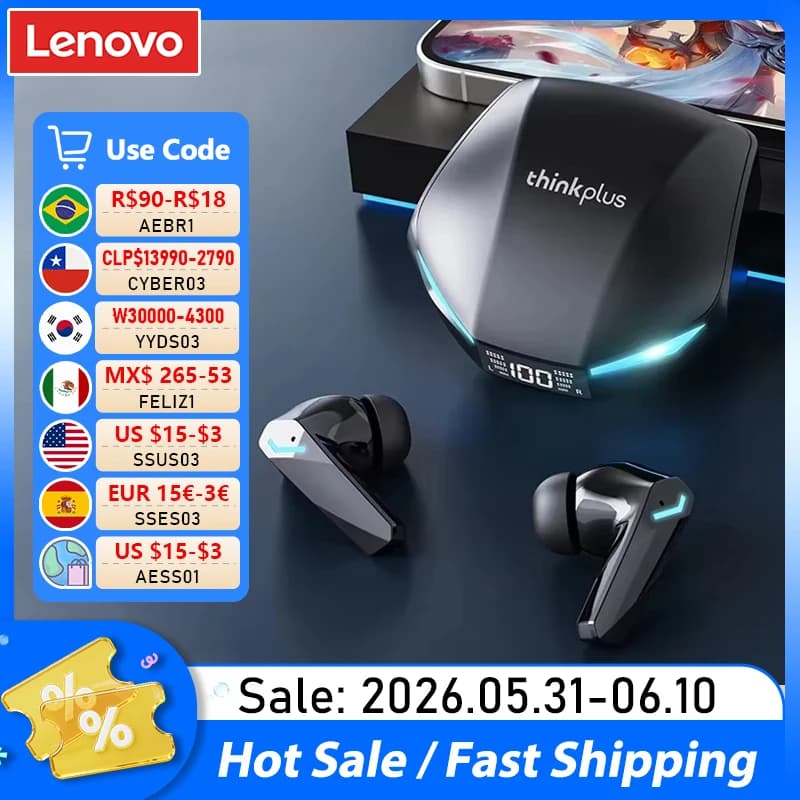 New Lenovo XT53 Wireless Upgrade Bluetooth 5.4 Earphones LED Digital Display Waterproof Headphones Low Latency Gaming Earbuds
